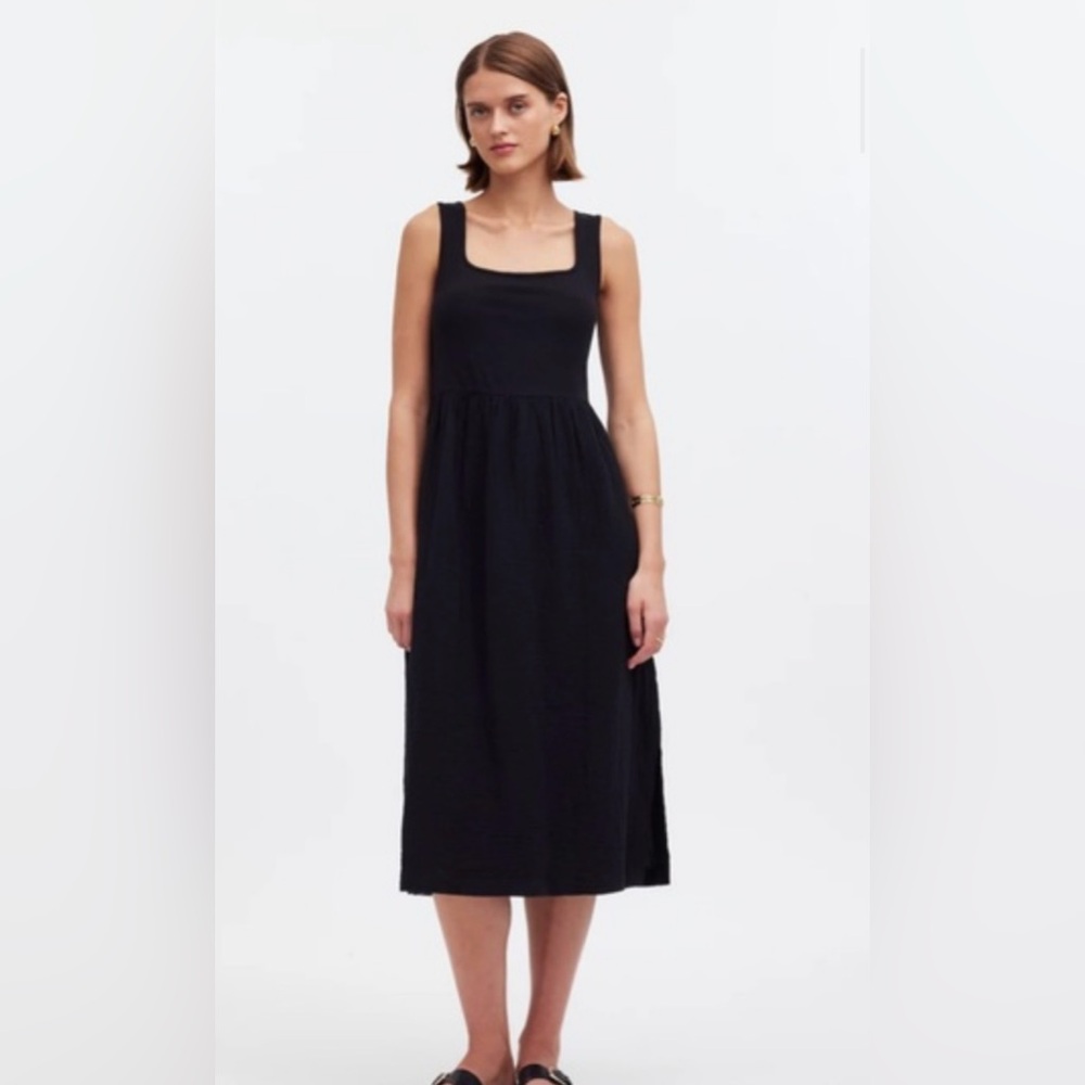 Madewell Black Cotton Square Neck Sleeveless Midi Dress - Picture 4 of 7